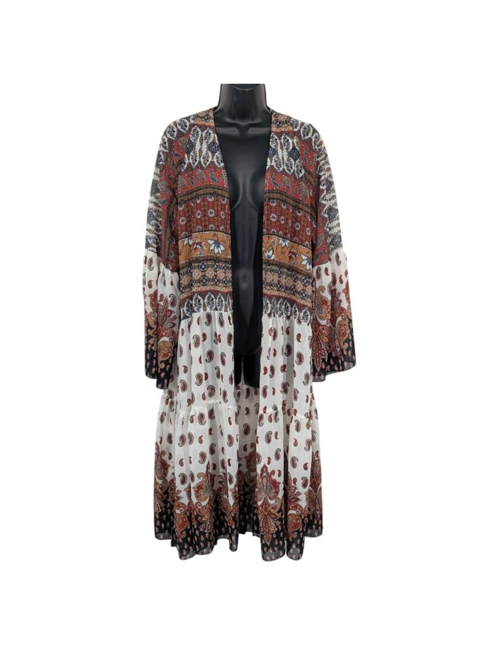 Paisley Patchwork Kimono Duster Cardigan Open Front Chevron Boho Festival Small